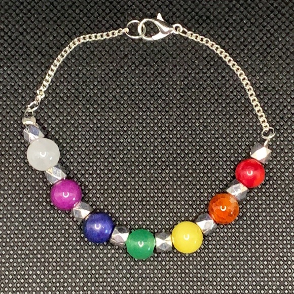 Handmade Chakra Semiprecious Stone Beads Silver Plated One-Of-A-Kind Bracelet - Picture 2 of 5
